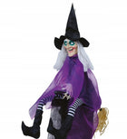 DEKORACJA WISZĄCA WIEDŹMA 90 CM DŹWIĘK ŚWIATŁO OZDOBA SALI HALLOWEEN figura czarownicy, straszydło, rekwizyt na