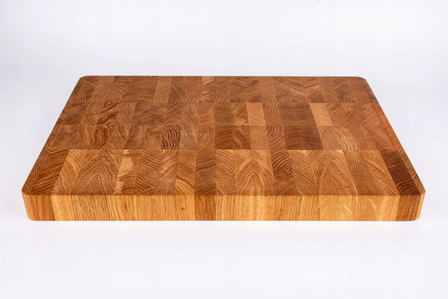 Premium deska do krojenia drewniana dębowa sztorcowa end-grain duża do siekania warzyw i mięsa, prostokątna, 50 x 35 cm