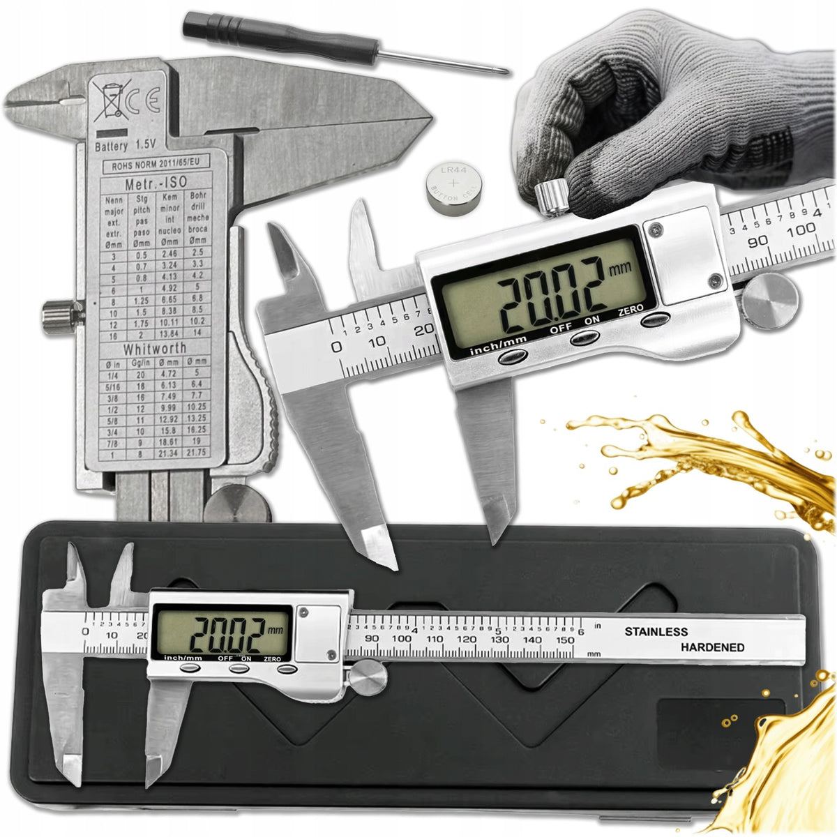 Suwmiarka elektroniczna cyfrowa metalowa 150 MM etui pomiarowa LCD duża przymiar warsztatowy do grubości, średnicy i