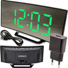 Budzik zegar elektroniczny LED cyfrowy stojący data temperatura + zasilacz termometr, kalendarz, na biurko, zasilanie