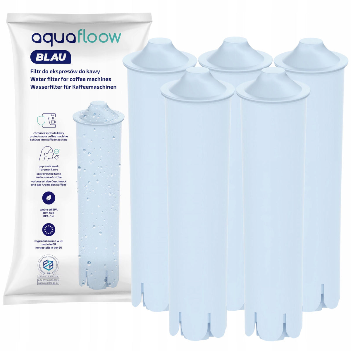 Filtr wody AquaFloow Blau do ekspresu Jura zamiennik 5 sztuk wkład filtrujący, akcesorium do parzenia kawy