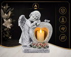 ANIOŁ NA GRÓB ZE ZNICZEM LED FIGURKA NA CMENTARZ RZEŹBA Z WKŁADEM lampion nagrobny dekoracja pamięci wysokość 28,5 cm