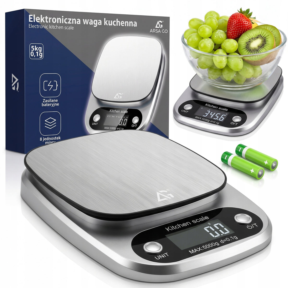 Elektroniczna waga kuchenna precyzyjna LCD 5kg 5000g/0.1g + baterie zestaw do odmierzania składników, żywności i