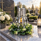 Znicz metalowy Srebrny 30 cm Świeca LED wianek nagrobny XXL kapliczka lampion cmentarny, ozdoba na grób, dekoracja grobu