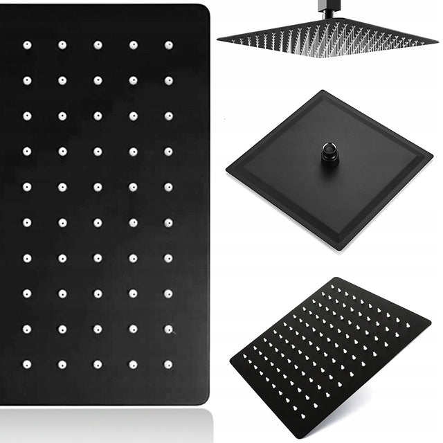 Deszczownica prysznicowa czarna 25x25 cm slim kwadrat 121 dysz 1/2" głowica natryskowa do kąpieli, armatura łazienkowa