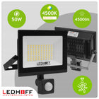 Halogen LED Naświetlacz Reflektor czujnik ruchu 50W 4500lm 4500K Zewnętrzny lampa IP44 światło neutralne do garażu