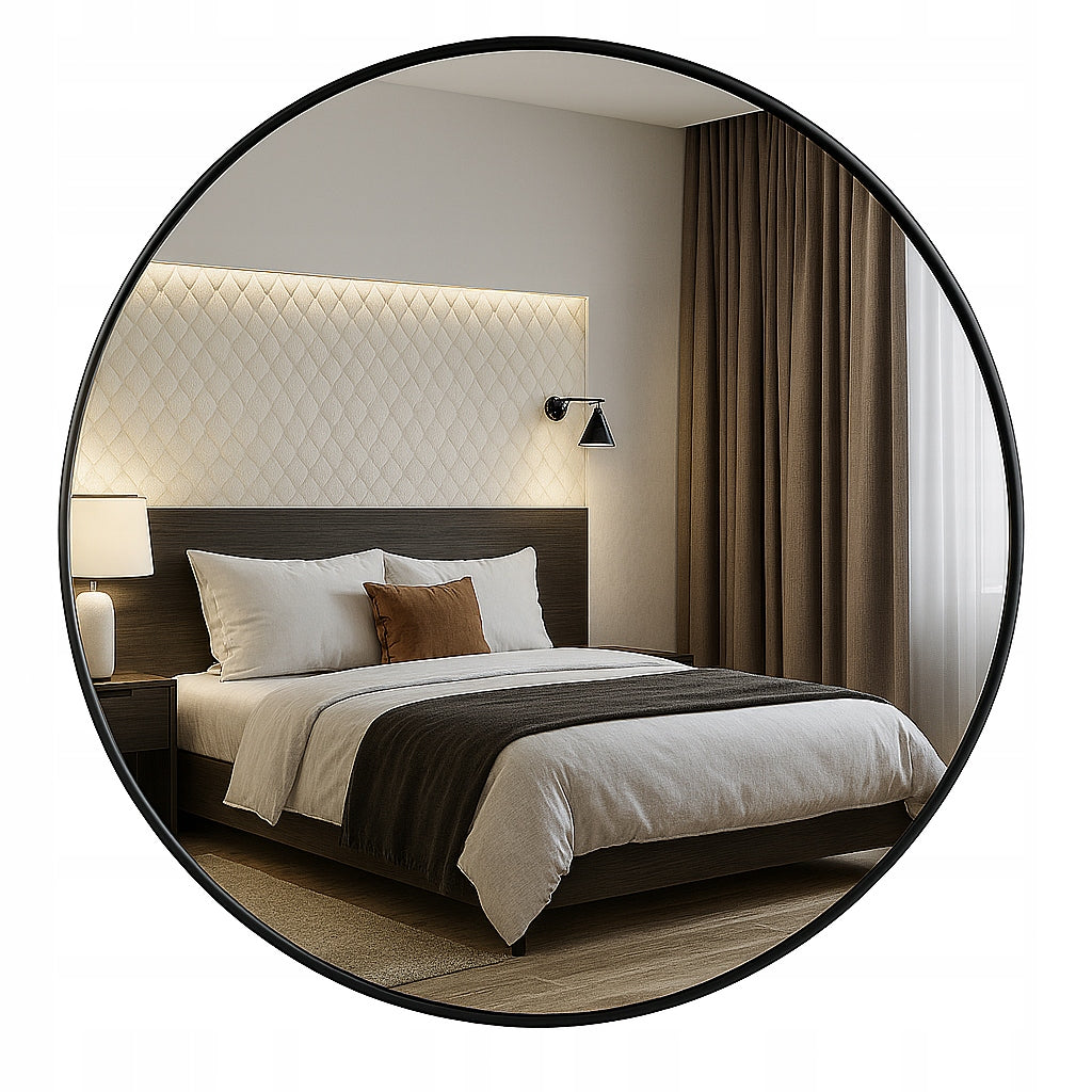 Lustro Okrągłe w Metalowej Czarnej Ramie Ścienne Wiszące loft 70 cm L03C zwierciadło dekoracyjne do salonu sypialni