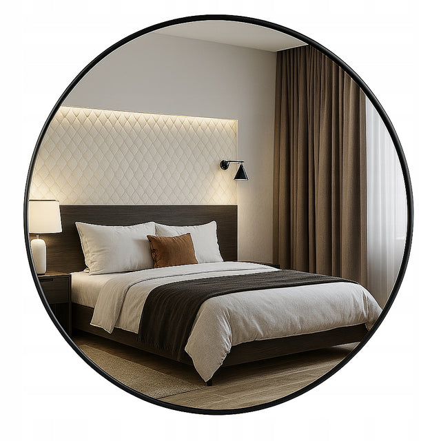 Lustro Okrągłe w Metalowej Czarnej Ramie Ścienne Wiszące loft 70 cm L03C zwierciadło dekoracyjne do salonu sypialni przedpokoju