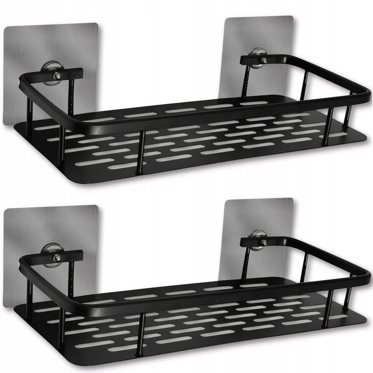 2X półka łazienkowa wisząca pod prysznic do łazienki mocna czarna loft metalowy organizer na kosmetyki, 30x13 cm