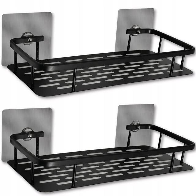 2X półka łazienkowa wisząca pod prysznic do łazienki mocna czarna loft metalowy organizer na kosmetyki, 30x13 cm, wykończenie połysk