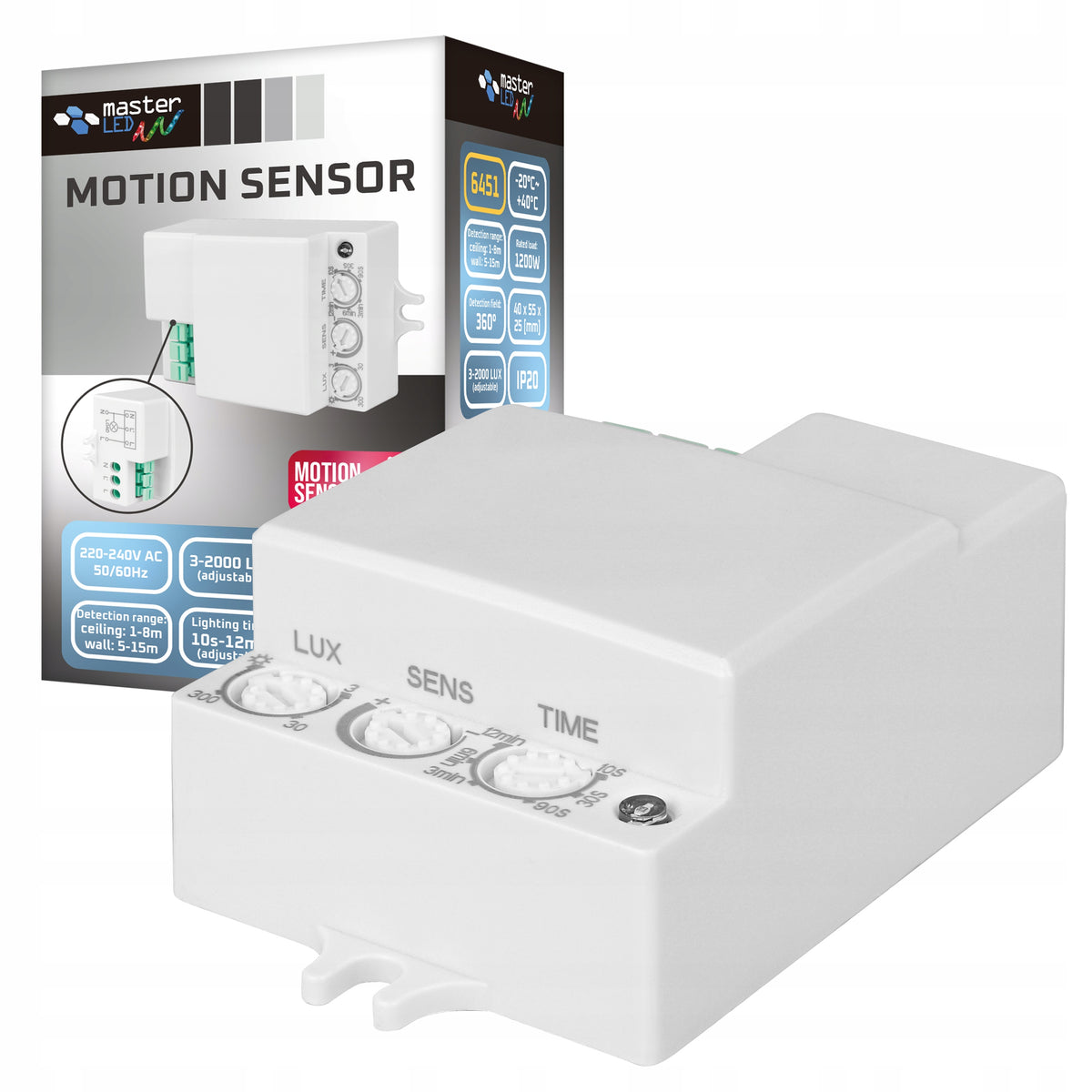 Czujnik ruchu zmierzchu LED sensor mikrofalowy flat detektor obecności do lamp, automatyczne sterowanie oświetleniem