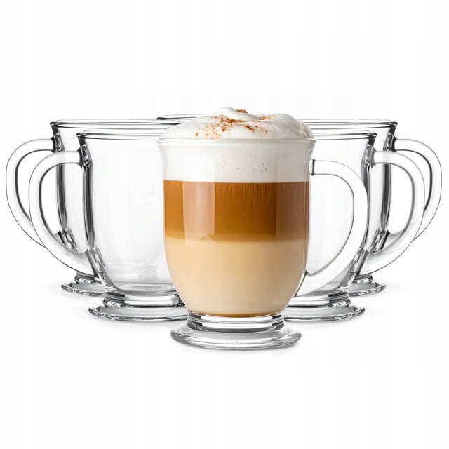 Szklanki z uchem glasmark zestaw 6szt duży pojemny kawę latte herbatę 400ml kubki do napojów ze szkła, przezroczyste, do zmywarki