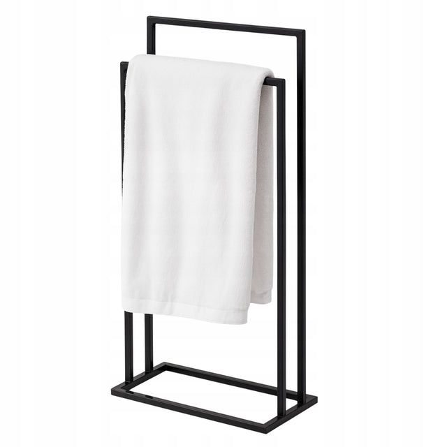 Stojak na ręczniki łazienkowy czarny metalowy loft 2 poziomy framado Polska wieszak wolnostojący na tekstylia, 45x84 cm