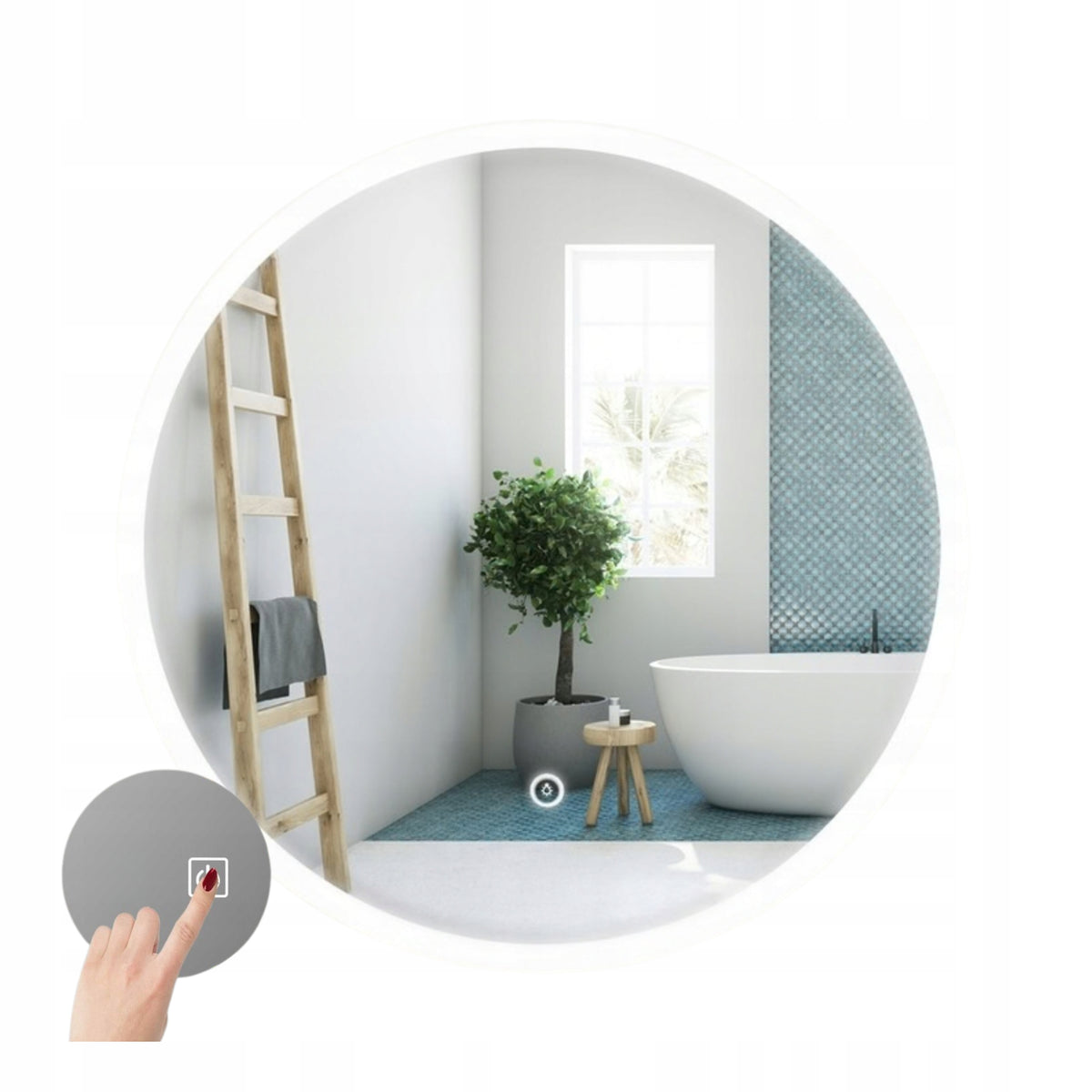 Lustro Łazienkowe Podświetlane Led Rea FFJ 60 cm Ścienne 3 Barwy Światła okrągłe, do makijażu i golenia, tafla szklana