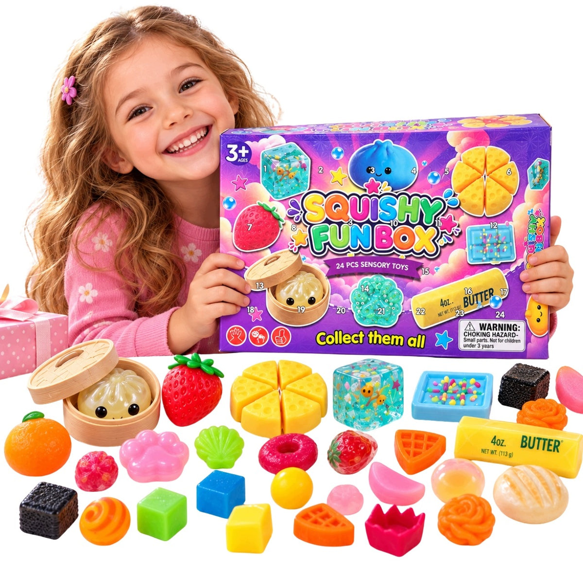 Kalendarz Adwentowy Gniotki Squishy 24 Sztuki Sensoryczne Zestaw Antystres wiszący