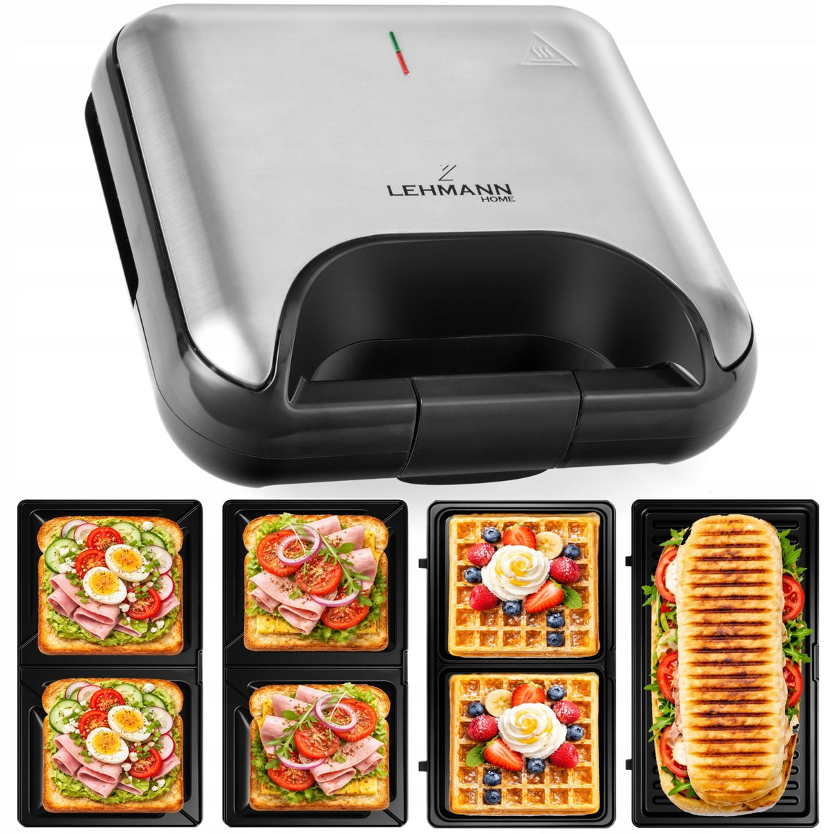 Opiekacz do kanapek toster sandwich grill gofrownica 3W1 duży mocny 1200 nominalna srebrny