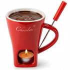 Zestaw do Fondue Czekoladowego Kubek Podgrzewacz z Widelczykiem czerwony na tealight, do owoców i deserów, naczynie do