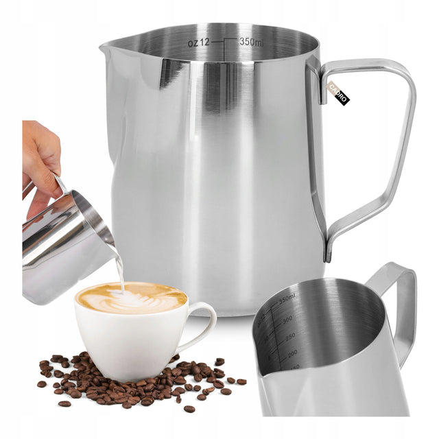 Dzbanek do spieniania mleka 350 ML mlecznik stalowy stal nierdzewna naczynie baristyczne do kawy, pojemnik metalowy srebrny do latte cappuccino