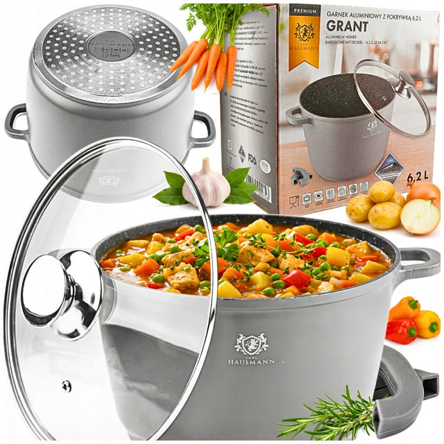 Garnek duży 6,2l indukcja GAZ wysoki garnek marmurkowy do piekarnika garnki aluminiowy, powłoka granitowa, średnica 24 cm