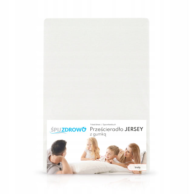 Prześcieradło jersey 100% bawełna z gumką grube 80x200 naciągane na materac do 25 cm, białe