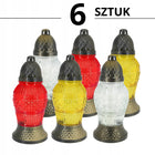 6 x Znicz szklany LA503 26cm, wkład 80g, czas palenia 18h, mix kolorów lampion nagrobny parafinowy na cmentarz