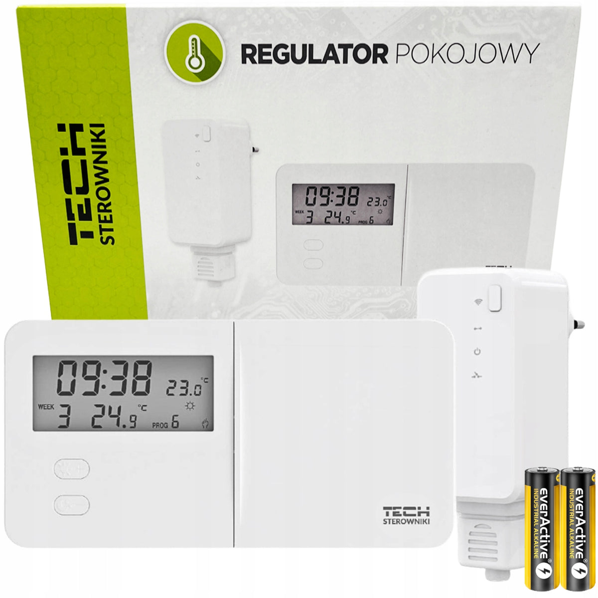 Bezprzewodowy termostat pokojowy sterownik regulator temperatury T-9.2 tech do kotłów i pomp, programator czasowy, biały