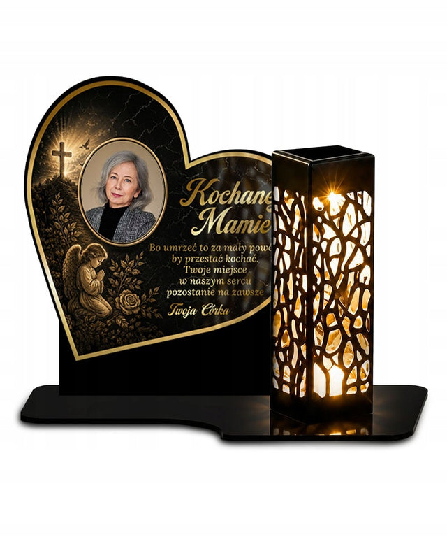Znicz Solarny LED z Własnym Zdjęciem Pamiątka na Wszystkich Świętych lampion nagrobny, personalizowana fotografia, dekoracja grobu 26 cm