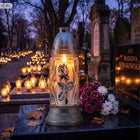 Znicze Szklane Na Grób Cmentarz Duży Lampion 21cm Znicz Srebrny Wkład 12szt parafinowy, palenie do 25 godzin, ozdoba