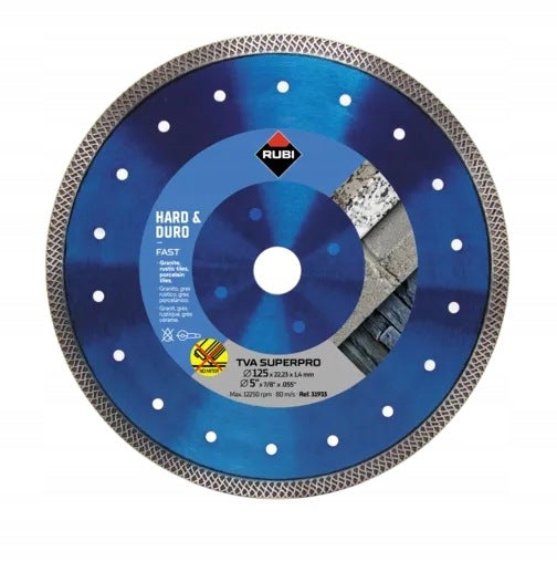TARCZA TURBO VIPER TVA 125 SUPERPRO 31933 RUBI TVA125 tarcz piła NA SUCHO do cegły, ceramiki i kamienia, otwór 22,2 mm
