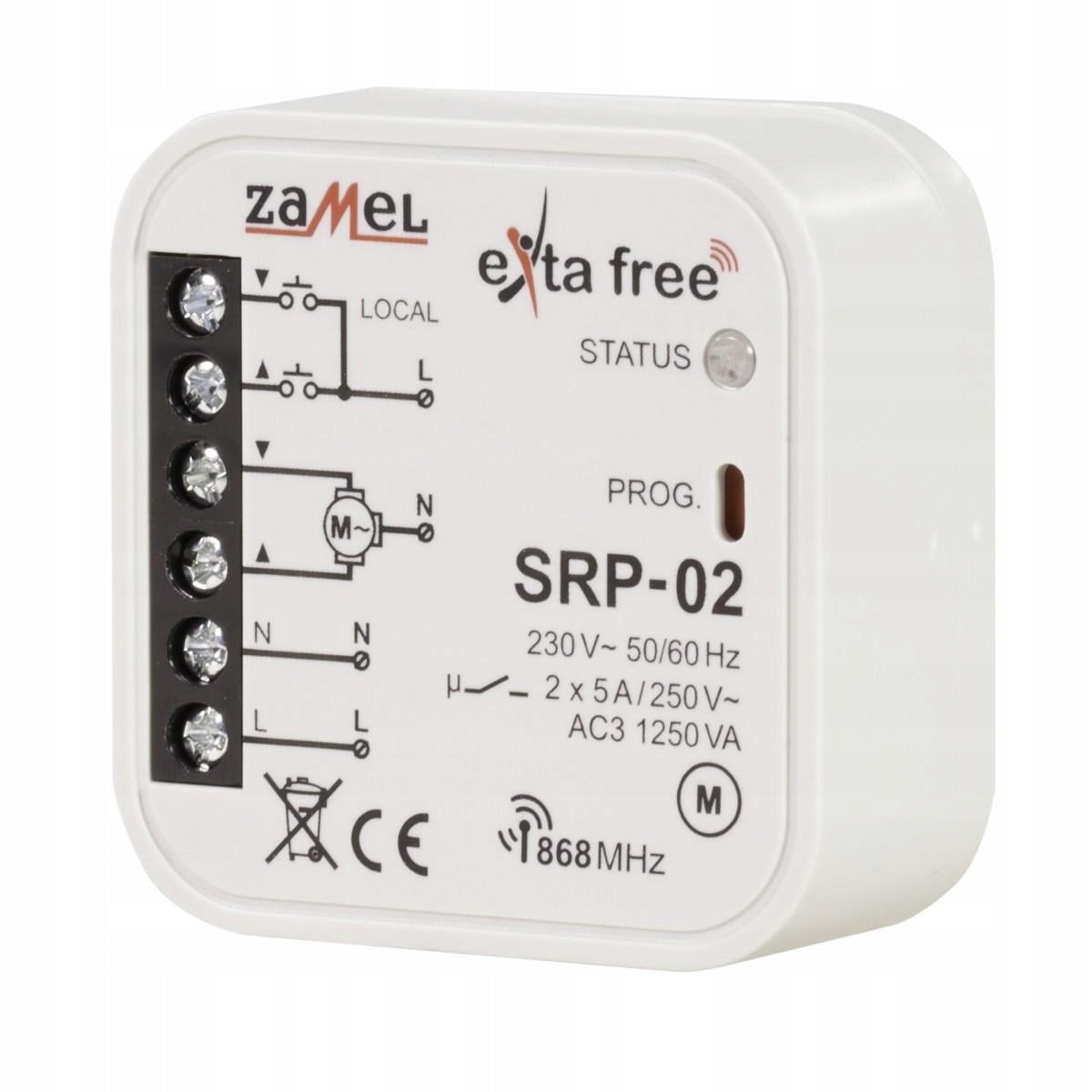 Sterownik rolet dopuszkowy SRP-02 Zamel inteligentny dom Exta Free moduł radiowy do żaluzji, 2 kanały, zasilanie