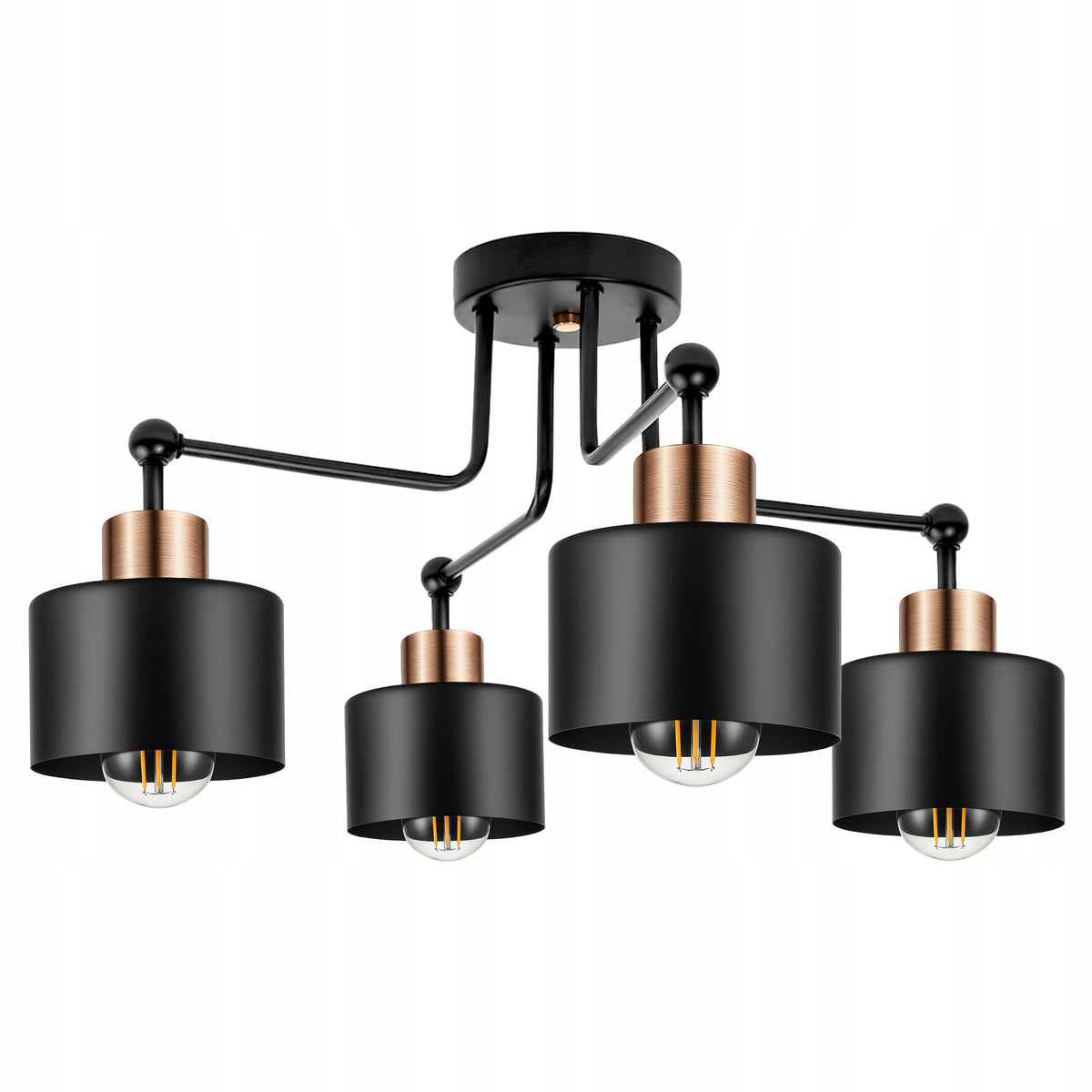 Lampa sufitowa wisząca żyrandol plafon LED E27 Nowoczesna czarna Premium oprawa metalowa 4-punktowa do salonu i jadalni