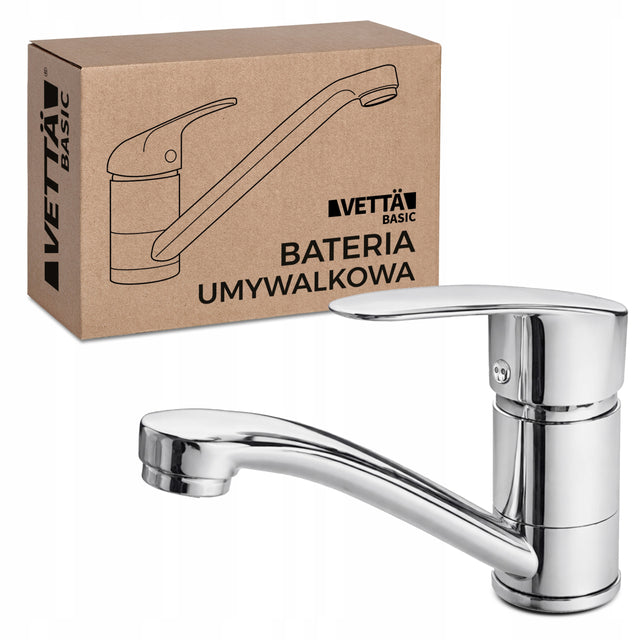 Bateria Umywalkowa Kuchenna Nablatowa Kran Do Zlewu Chromowa vettä jednouchwytowa stojąca ze stałą wylewką srebrna armatura łazienkowa