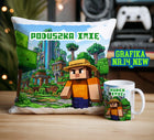 Craft Zestaw dla Gracza Pikselowy Kwadratowy Świat + imię Kubek Poduszka upominek gamingowy, dekoracja pokoju z