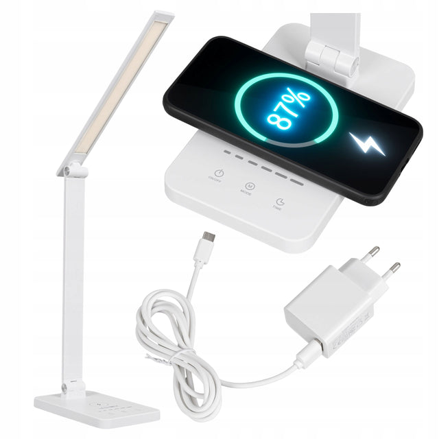 Lampka LED Biurkowa Szkolna Na Biurko Do Czytania Indukcja + USB na Dotyk lampa stołowa ściemniana biała 34 cm 6 w zasilanie sieciowe