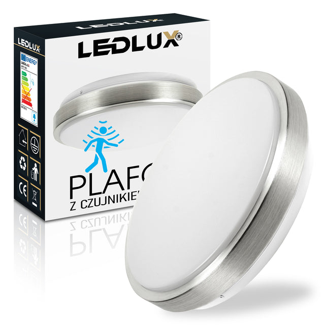 Plafon Panel sufitowy Natynkowy LED z czujnikiem ruchu łazienkowy lampa okrągła 30x30 cm na żarówkę E27 do 12 w biało-szara