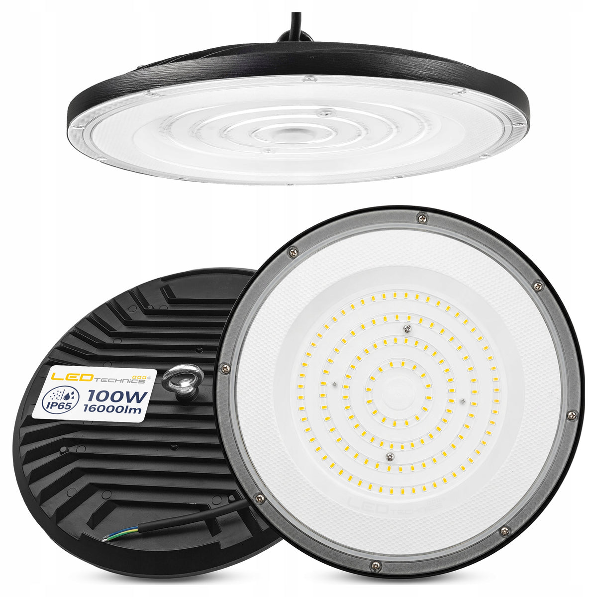 Lampa Wisząca Przemysłowa Hermetyczna LED UFO IP65 HighBay 100W 16000lm Do hali magazynu warsztatu, oprawa sufitowa