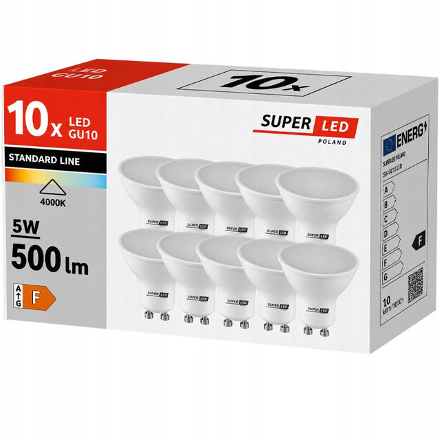 10x Zestaw Żarówka LED GU10 5W 500lm 4000K neutral 120° wydajna premium reflektorowa do lamp i opraw punktowych