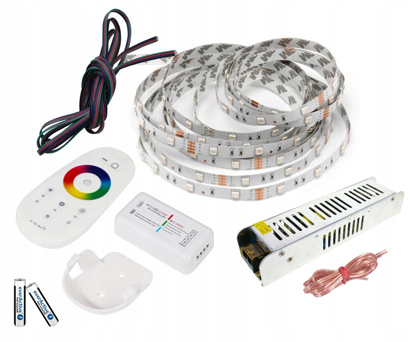 Zestaw 15m Taśma LED 5050 RGB + Biały P. dotykowy oświetlenie dekoracyjne wielokolorowe 230V 108W do pokoju
