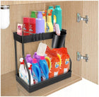 Półka pod Zlew Organizer 2 Poziomy Wysuwana Szafkę Kuchenna Łazienkowa koszyk na detergenty, plastikowy czarny, na
