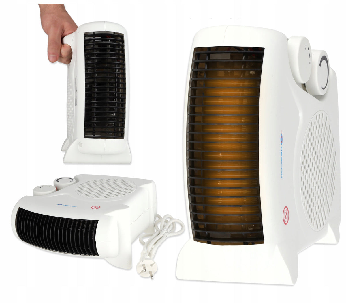 Termowentylator farelka grzejnik poziomy 2000W elektryczny termostat tryby biały piecyk pokojowy z nawiewem zimnego