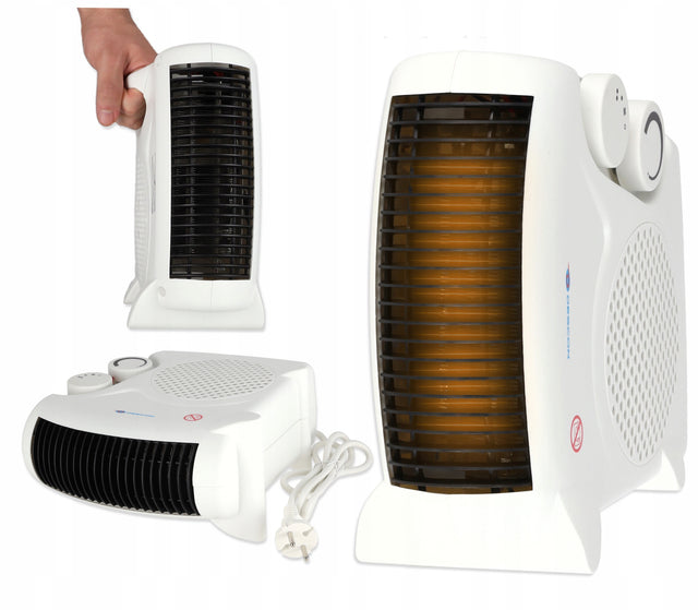 Termowentylator farelka grzejnik poziomy 2000W elektryczny termostat tryby biały piecyk pokojowy z nawiewem zimnego powietrza i ochroną przed