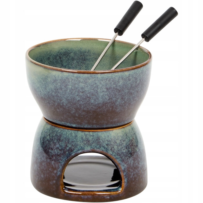 Zestaw do fondue ceramiczny z 2 widelczykami garnek do czekolady i sera, naczynie do podgrzewania przekąsek