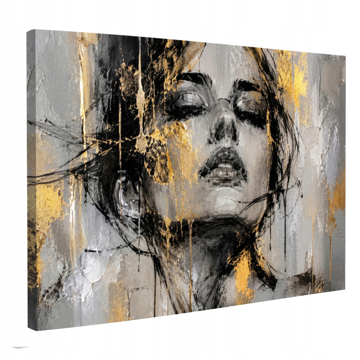 Obraz na płótnie 120x80 XXL kobieta twarz portret abstrakcja złoty glamour dekoracja ścienna, ozdoba do salonu i