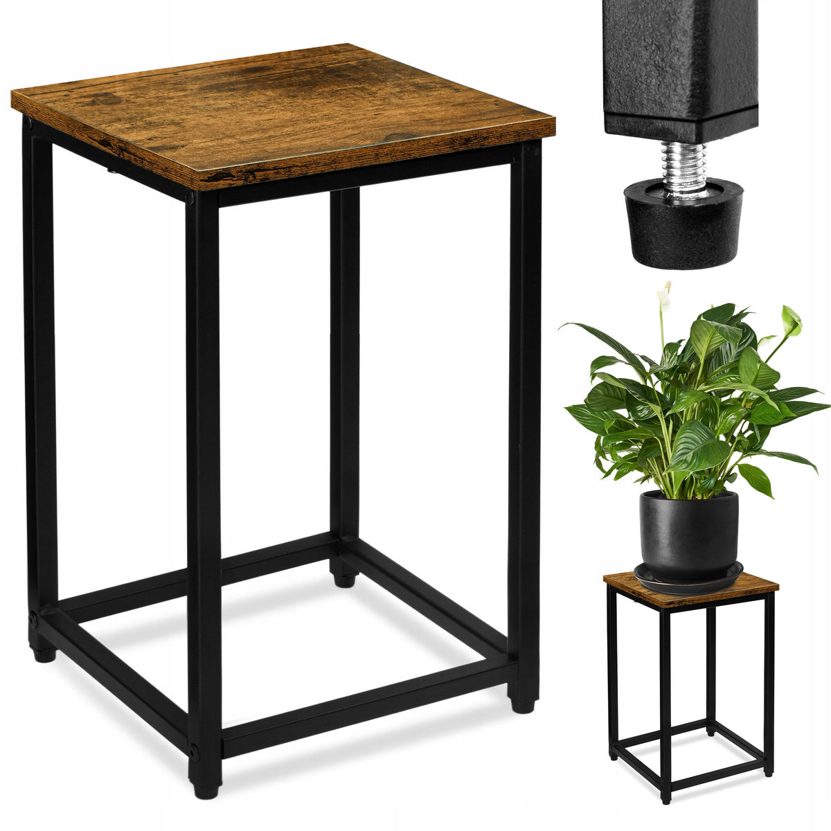 Kwietnik stojący stojak półka na kwiaty doniczki loft metalowy czarny 42 cm podstawka pod roślinę do salonu, ekspozytor