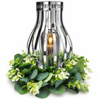 Znicz metalowy Srebrny 30 cm Świeca LED wianek nagrobny XXL kapliczka lampion cmentarny, ozdoba na grób, dekoracja grobu