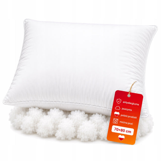 Poduszka 70x80 antyalergiczna gruba puszysta polski produkt oeko-tex 900g do spania, wypełnienie z kulki silikonowej