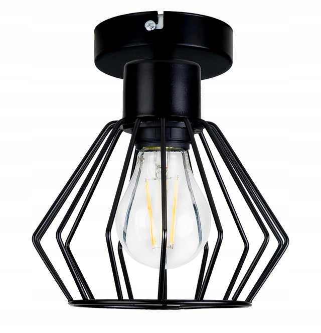 Lampa stała sufitowa plafon Loft klosz drut na E27 oprawa metalowa czarna industrialna do salonu kuchni, 1 punkt, maks. 60 w