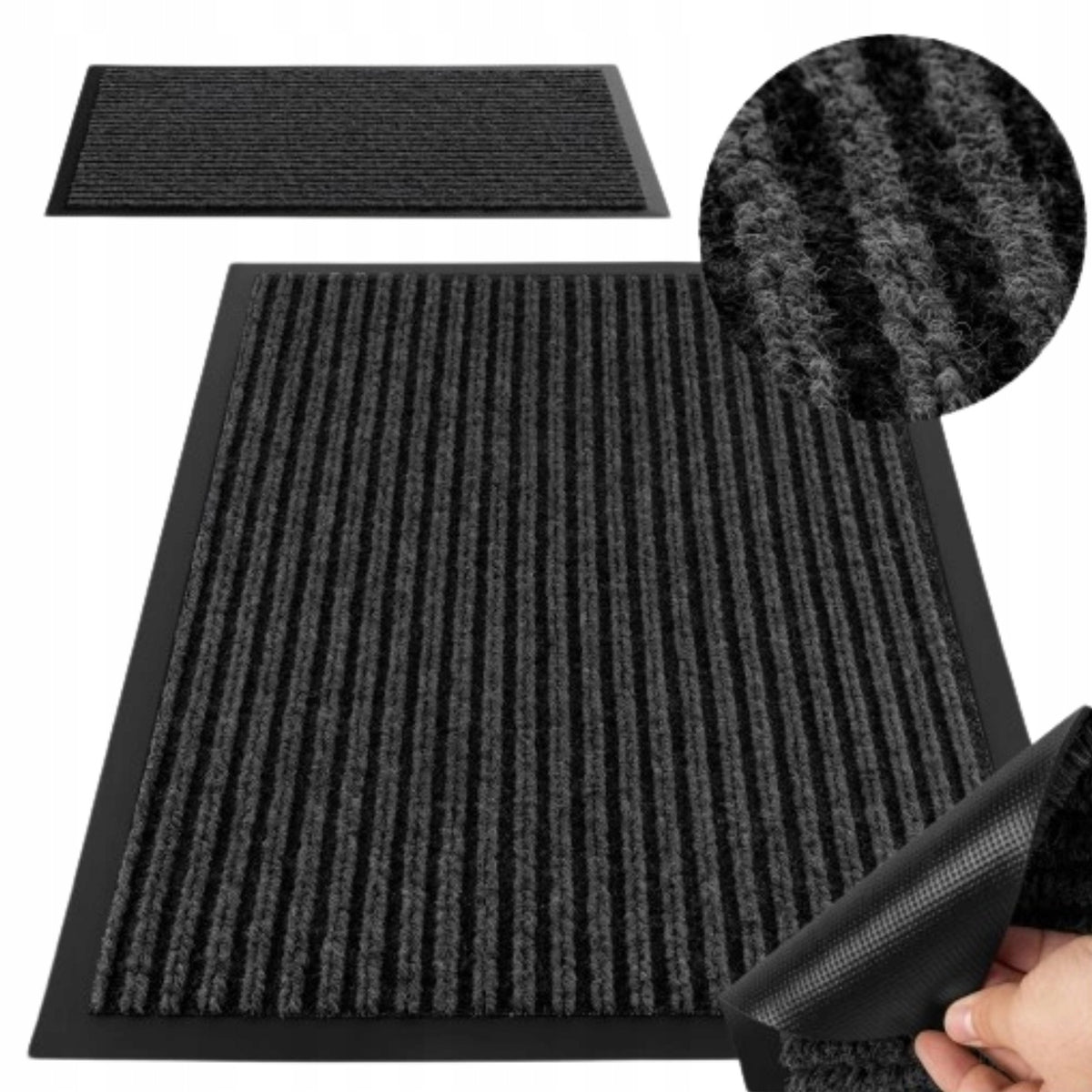 Wycieraczka pod drzwi zewnętrzna wewnętrzna gumowa antypoślizgowa 80x120 mata wejściowa do domu, czarna, grubość 10 mm