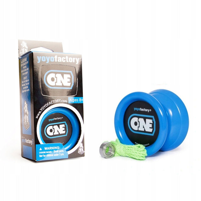 Yoyo dla początkujących 2 łożyska YoYoFactory ONE Niebieski Jojo zręcznościowe do nauki trików, średnica 53 mm, szerokość 4 cm, waga 56,5 g