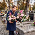 Zestaw na cmentarz grób Komplet stroik Kompozycja bukiet donice na Pomnik wiązanka nagrobna kwiatowa 60 cm